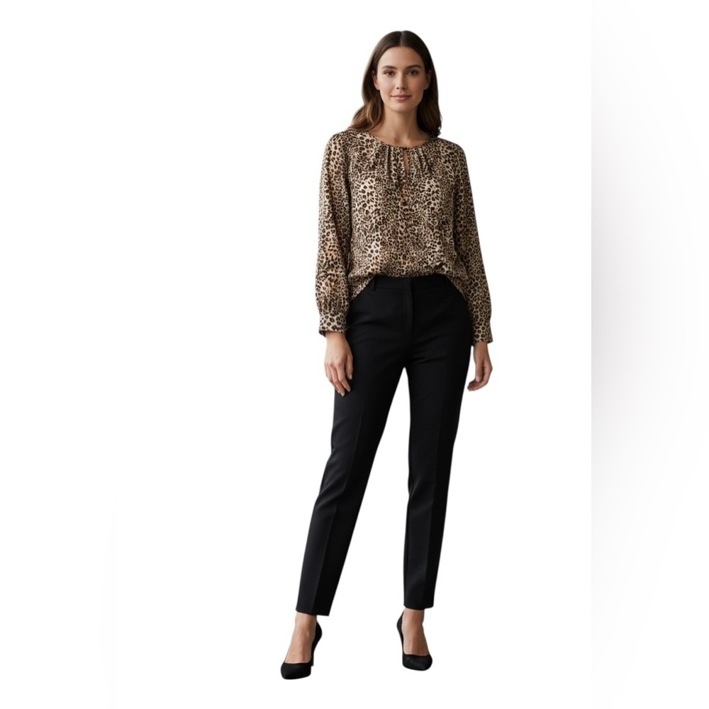 Rebecca‎ Taylor Luxury Silk Long Sleeve Leopard Keyhole Blouse Animal Print 10